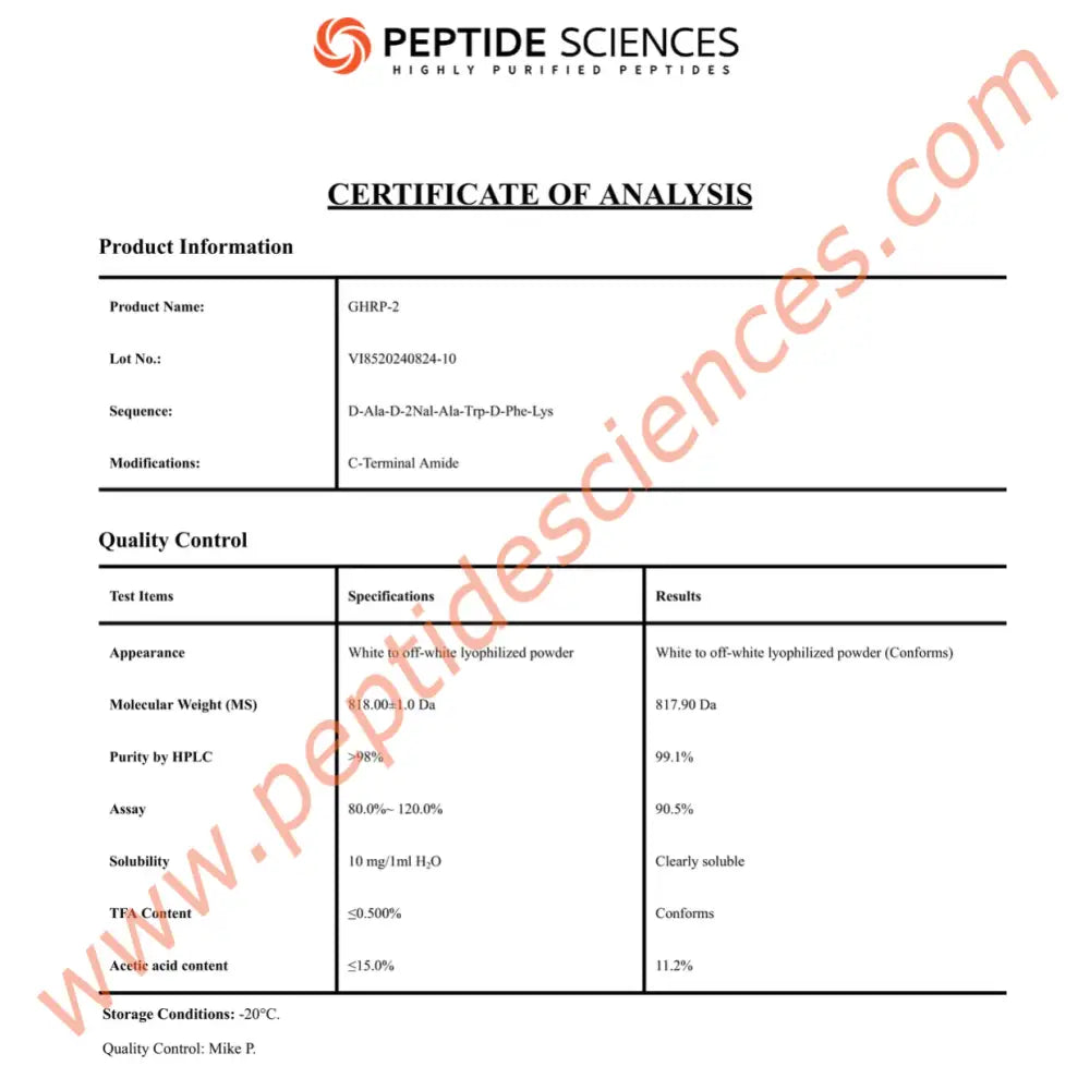 GHRP-2 10mg - Peptide Sciences 5 GHRP-2 10mg - Peptide Sciences - Image 5