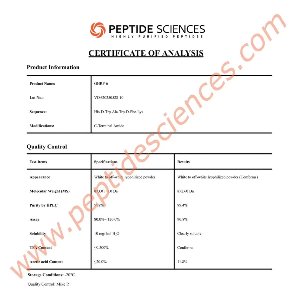 GHRP-6 10mg - Peptide Sciences 6 GHRP-6 10mg - Peptide Sciences - Image 6