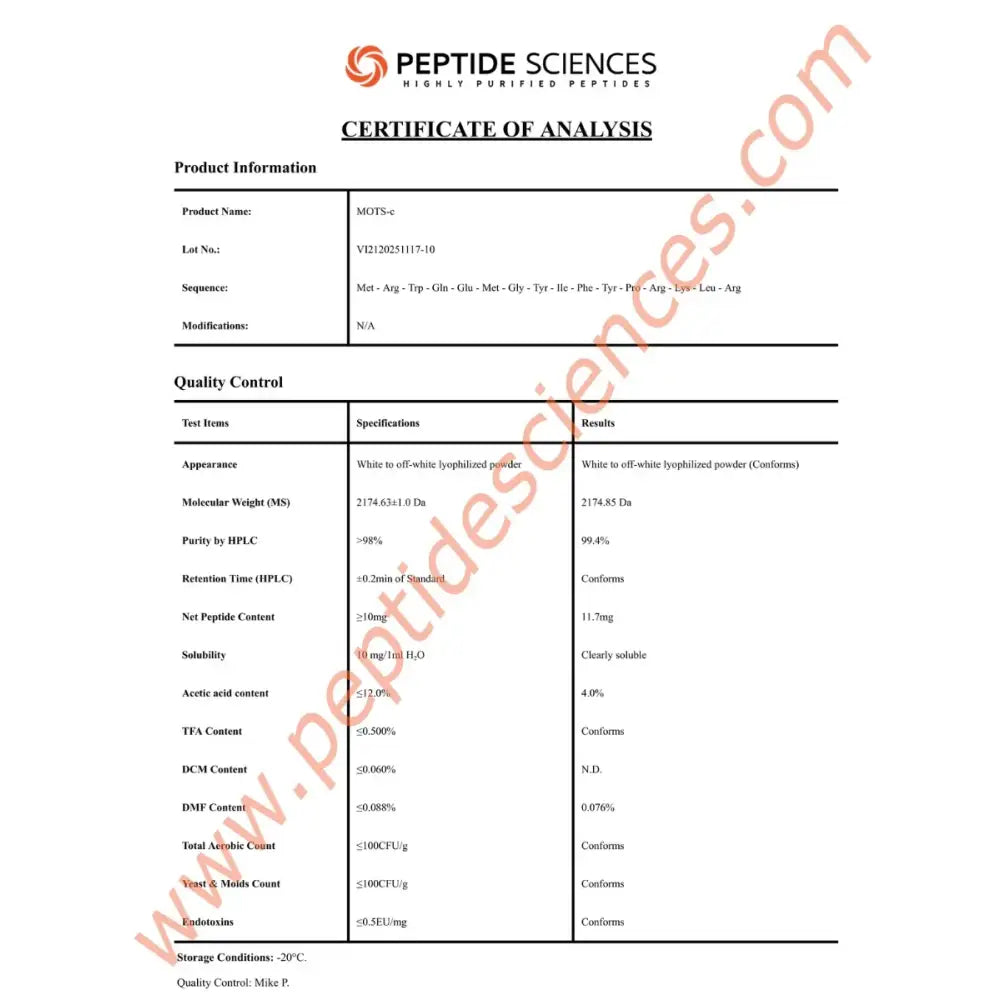 MOTS-c 10mg - Peptide Sciences 3 MOTS-c 10mg - Peptide Sciences - Image 3