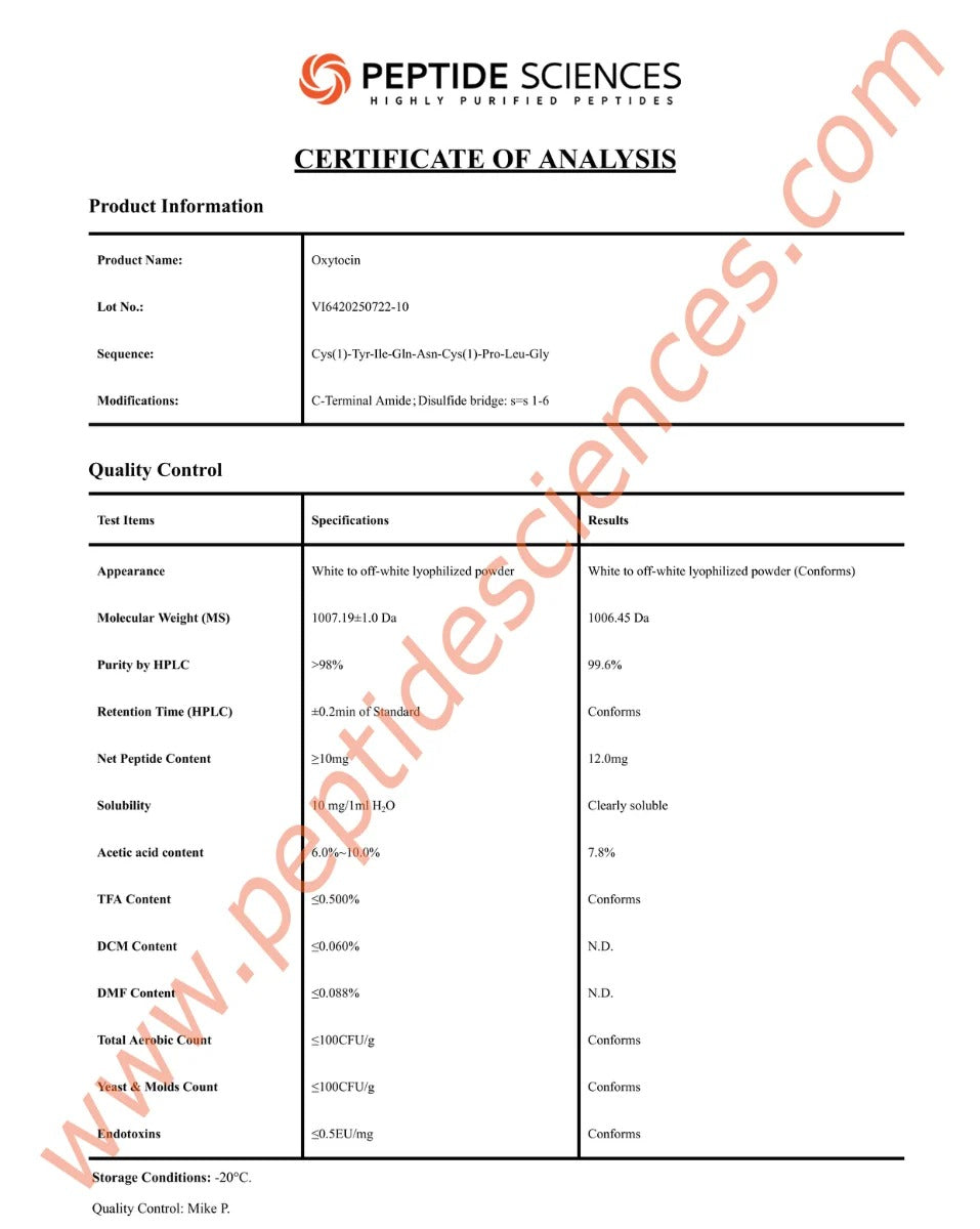 Oxytocin 10mg (6000 IU) - Peptide Sciences 6 Oxytocin 10mg (6000 IU) - Peptide Sciences - Image 6