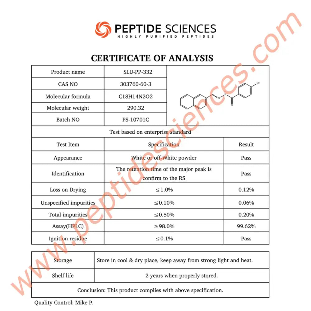 SLU-PP-332 250 mcg (60 Capsules) - Peptide Sciences 3 SLU-PP-332 250 mcg (60 Capsules) - Peptide Sciences - Image 3
