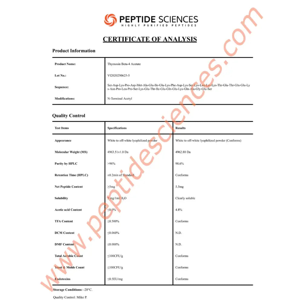 TB-500 (Thymosin Beta-4) (43aa) 5mg - Peptide Sciences 3 TB-500 (Thymosin Beta-4) (43aa) 5mg - Peptide Sciences - Image 3
